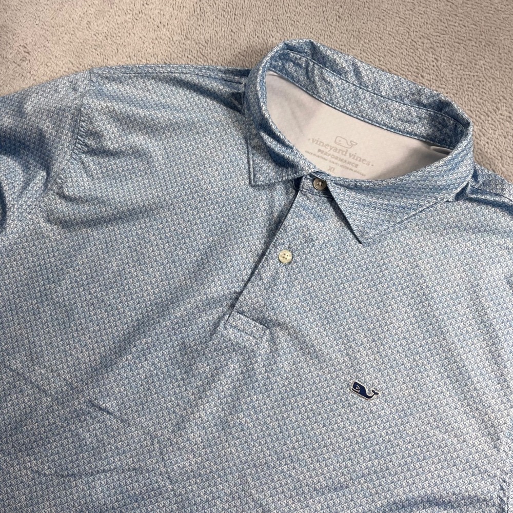 Vineyard Vines Performance Polo Shirt Mens XL Blue White Whale Print S/S